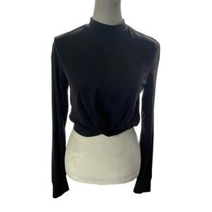 BUFF BUNNY Women Crop Long Sleeve Top High Neck Sz M Black Athleisure Casual
